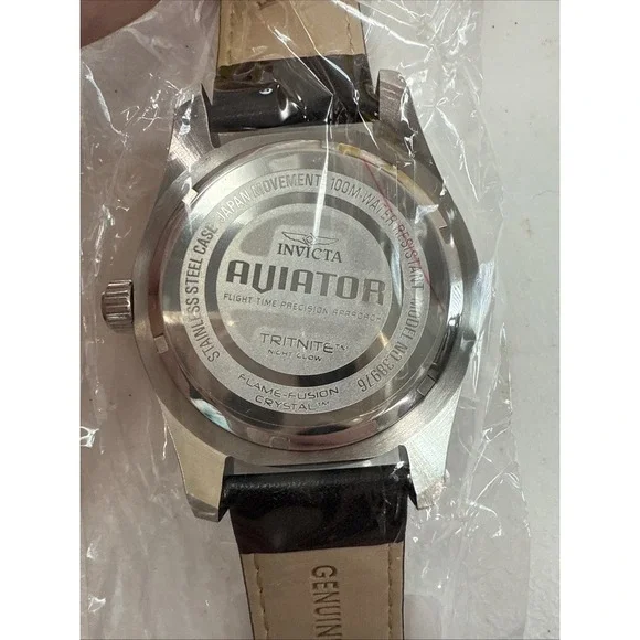 Invicta Men's 38976 Aviator Quartz Chronograph Silver, Black Dial Leather Watch‎